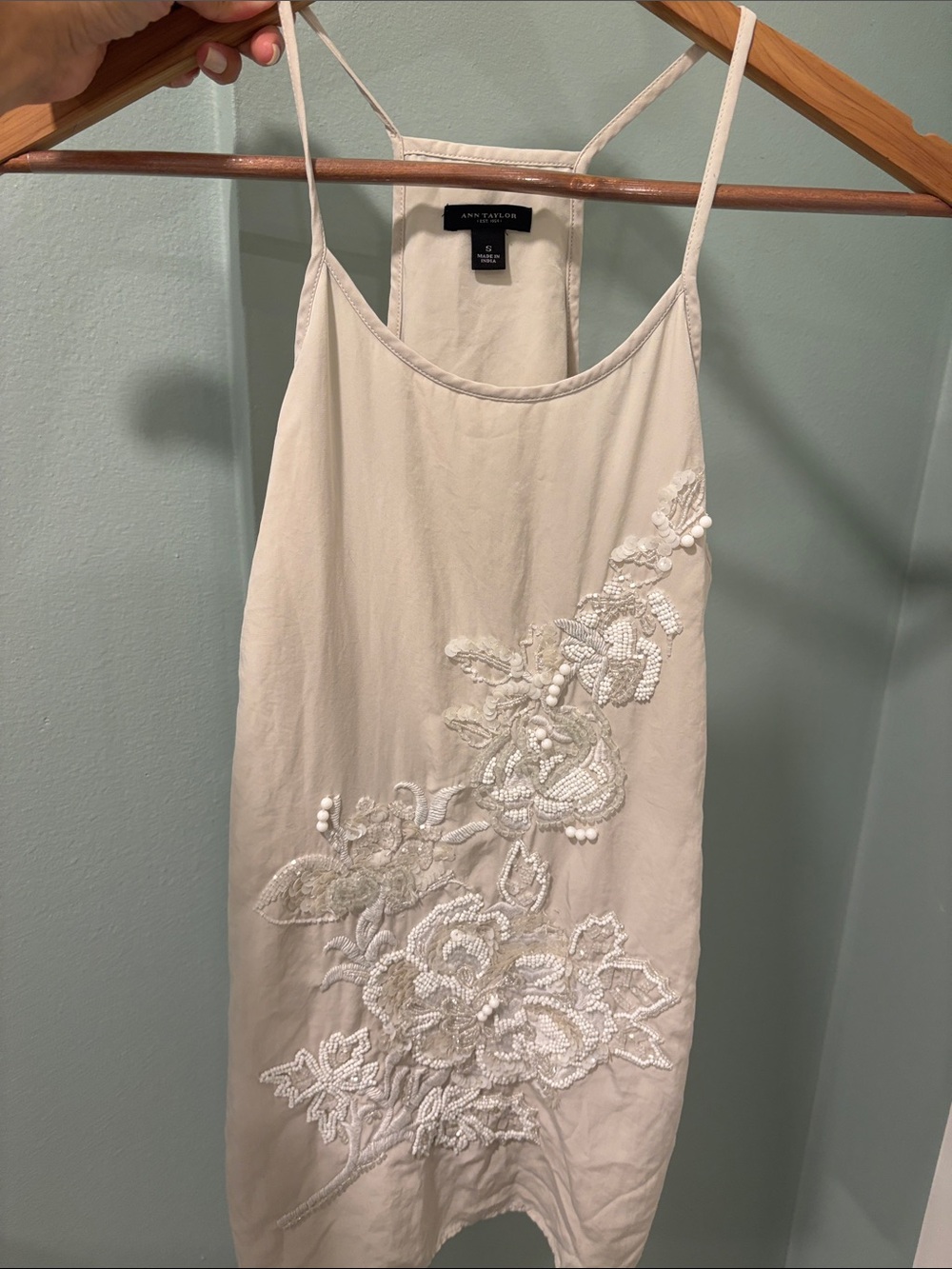 Ann Taylor Cream Floral Beaded Top